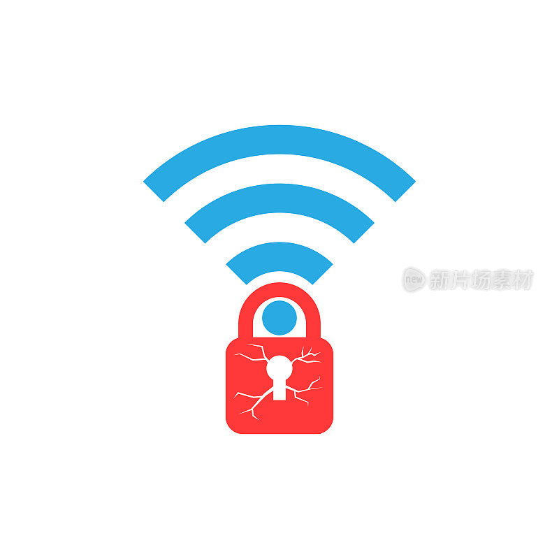 密钥重装攻击(KRACK)， Wi-Fi安全漏洞符号。
